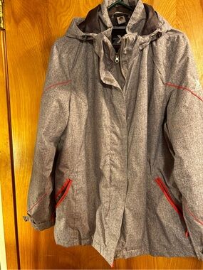 ZeroXposur Grey Hooded Ski Jacket with Red Accents